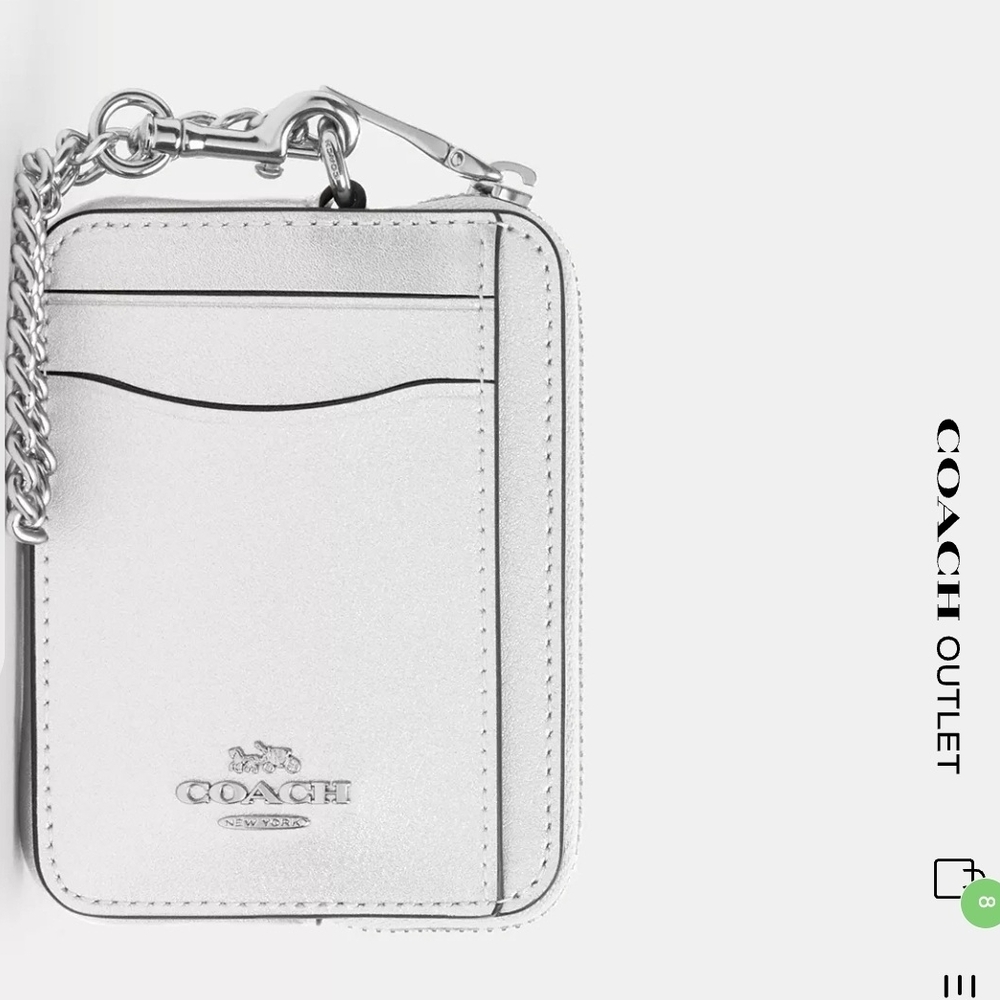 BNIP Coach Silver Zip Card Case